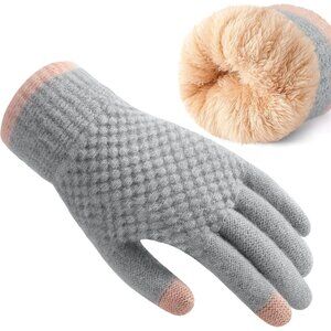 Women's B-Gray Pink Thermal Soft Elastic Lining Cuff Winter Cold Weather Gloves